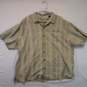 Tommy Bahama Silk Blend Shirt Men's XXL Green Stripe Green Yellow Tan‎